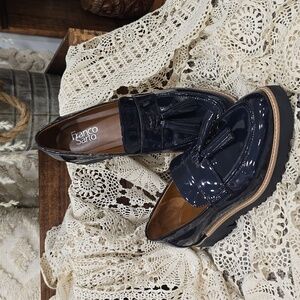 Franco Sarto Carolynn Tassel Loafer Ink Navy Faux Paten Sz 9W